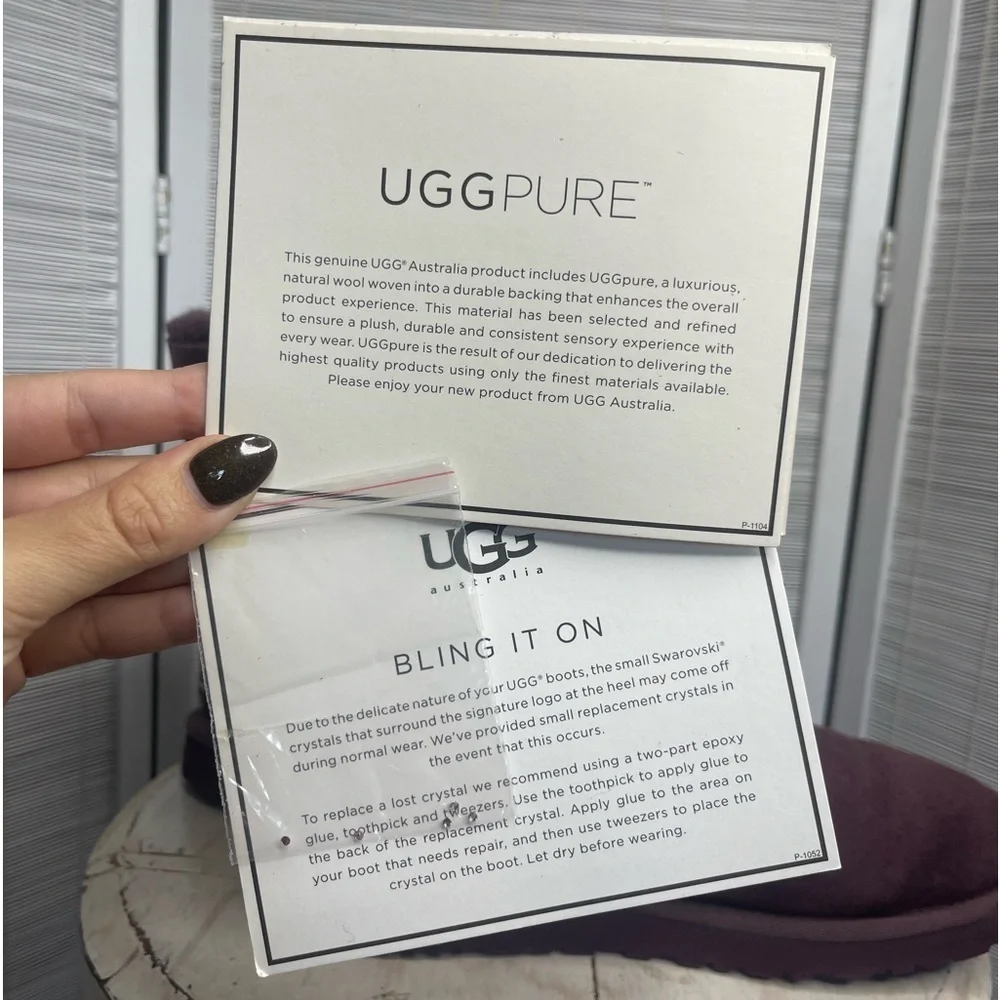 UGG Bailey Button Bling Boots Port Suede Swarovski Crystal Sheepskin Size 6